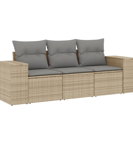 3-tlg. Garten-Sofagarnitur mit Kissen Beige Poly Rattan