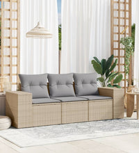 3-tlg. Garten-Sofagarnitur mit Kissen Beige Poly Rattan