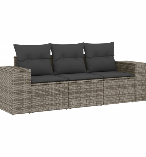 3-tlg. Garten-Sofagarnitur mit Kissen Grau Poly Rattan