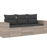 3-tlg. Garten-Sofagarnitur mit Kissen Hellgrau Poly Rattan