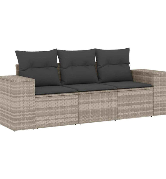 3-tlg. Garten-Sofagarnitur mit Kissen Hellgrau Poly Rattan