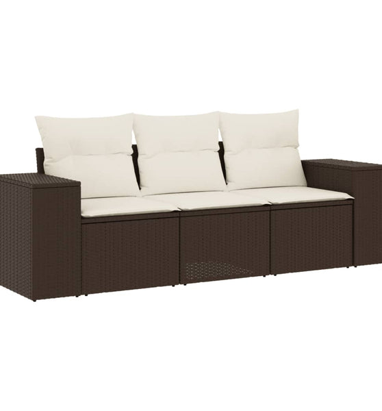 3-tlg. Garten-Sofagarnitur mit Kissen Braun Poly Rattan