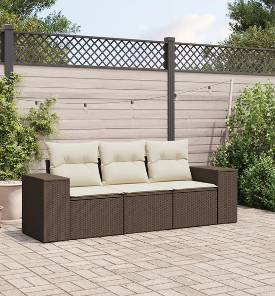 3-tlg. Garten-Sofagarnitur mit Kissen Braun Poly Rattan