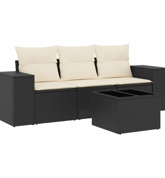 4-tlg. Garten-Sofagarnitur mit Kissen Schwarz Poly Rattan