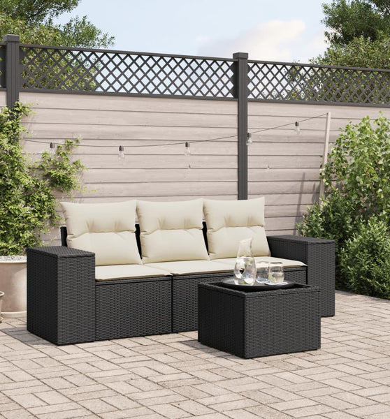 4-tlg. Garten-Sofagarnitur mit Kissen Schwarz Poly Rattan