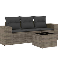 4-tlg. Garten-Sofagarnitur mit Kissen Grau Poly Rattan