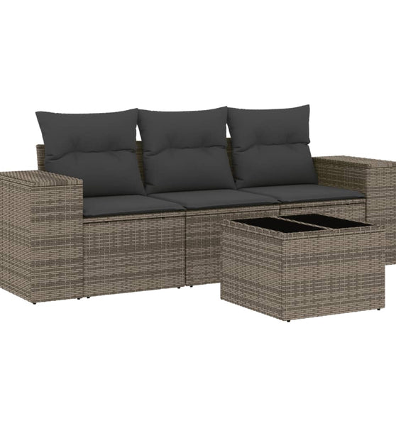 4-tlg. Garten-Sofagarnitur mit Kissen Grau Poly Rattan