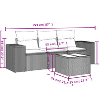 4-tlg. Garten-Sofagarnitur mit Kissen Grau Poly Rattan