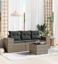 4-tlg. Garten-Sofagarnitur mit Kissen Grau Poly Rattan