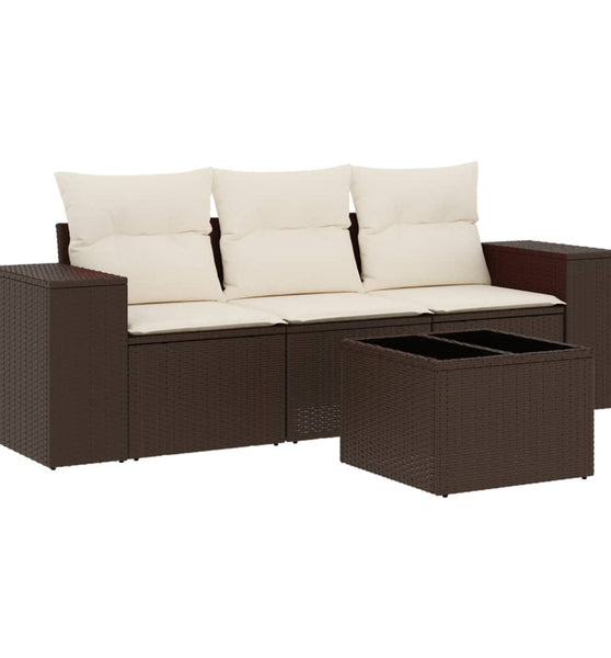 4-tlg. Garten-Sofagarnitur mit Kissen Braun Poly Rattan