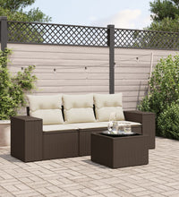 4-tlg. Garten-Sofagarnitur mit Kissen Braun Poly Rattan