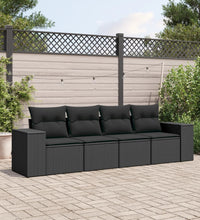 4-tlg. Garten-Sofagarnitur mit Kissen Schwarz Poly Rattan