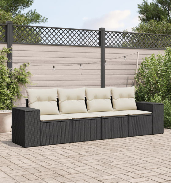 4-tlg. Garten-Sofagarnitur mit Kissen Schwarz Poly Rattan