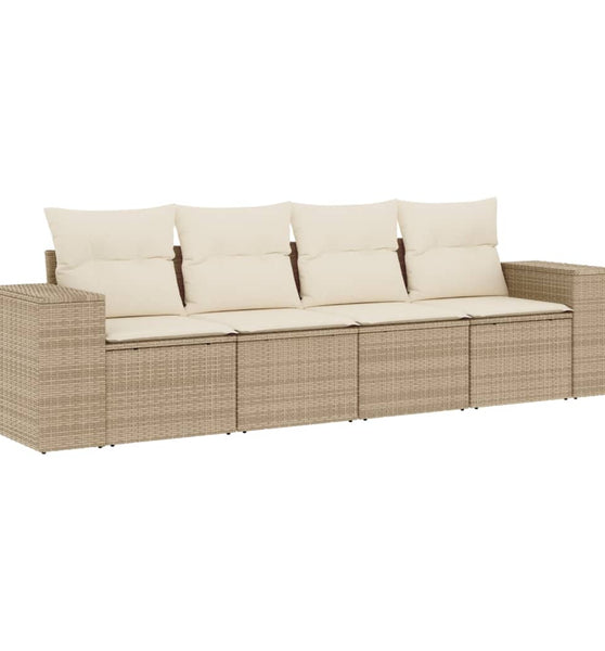 4-tlg. Garten-Sofagarnitur mit Kissen Beige Poly Rattan