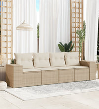 4-tlg. Garten-Sofagarnitur mit Kissen Beige Poly Rattan