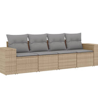 4-tlg. Garten-Sofagarnitur mit Kissen Beige Poly Rattan