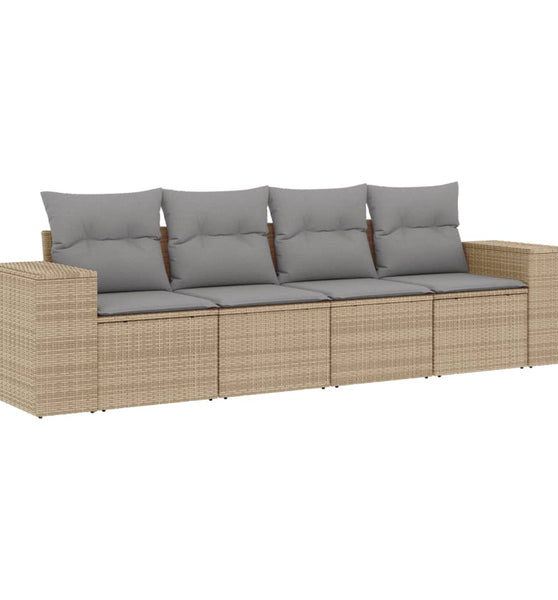 4-tlg. Garten-Sofagarnitur mit Kissen Beige Poly Rattan