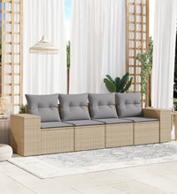 4-tlg. Garten-Sofagarnitur mit Kissen Beige Poly Rattan