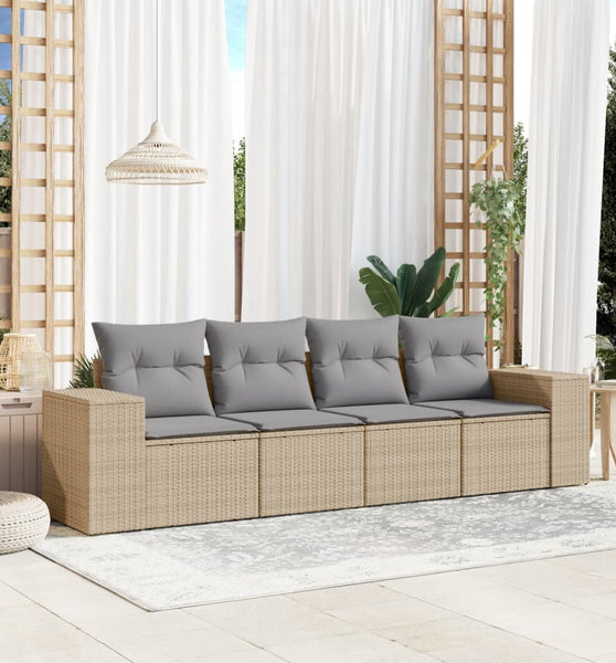 4-tlg. Garten-Sofagarnitur mit Kissen Beige Poly Rattan