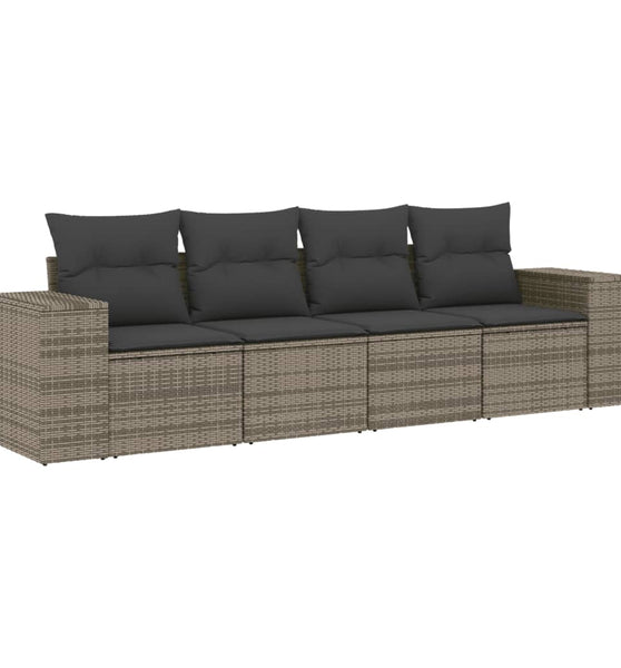 4-tlg. Garten-Sofagarnitur mit Kissen Grau Poly Rattan