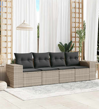 4-tlg. Garten-Sofagarnitur mit Kissen Hellgrau Poly Rattan