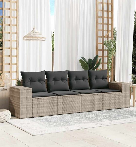 4-tlg. Garten-Sofagarnitur mit Kissen Hellgrau Poly Rattan