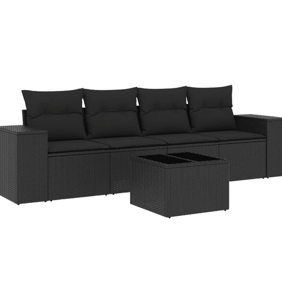 5-tlg. Garten-Sofagarnitur mit Kissen Schwarz Poly Rattan