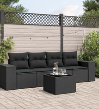 5-tlg. Garten-Sofagarnitur mit Kissen Schwarz Poly Rattan