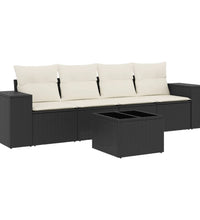 5-tlg. Garten-Sofagarnitur mit Kissen Schwarz Poly Rattan
