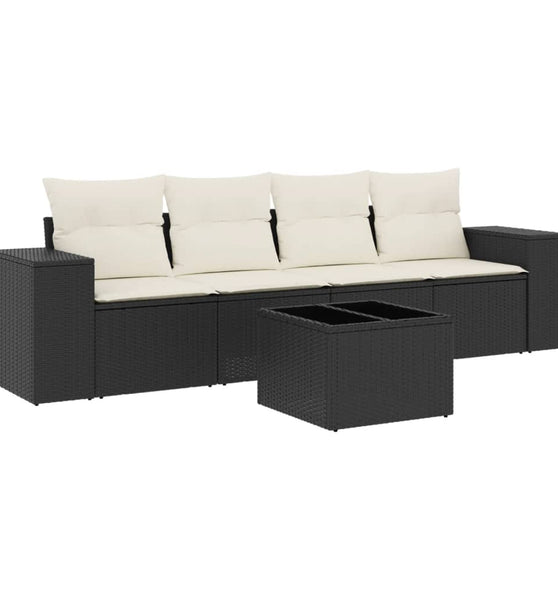5-tlg. Garten-Sofagarnitur mit Kissen Schwarz Poly Rattan