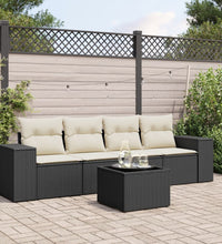5-tlg. Garten-Sofagarnitur mit Kissen Schwarz Poly Rattan