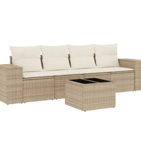 5-tlg. Garten-Sofagarnitur mit Kissen Beige Poly Rattan