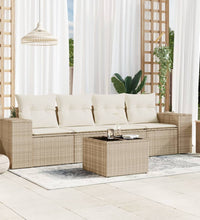 5-tlg. Garten-Sofagarnitur mit Kissen Beige Poly Rattan