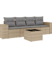 5-tlg. Garten-Sofagarnitur mit Kissen Beige Poly Rattan