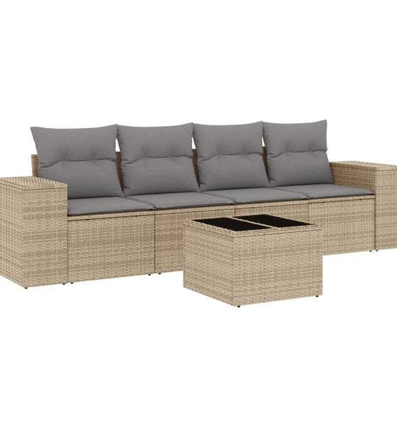 5-tlg. Garten-Sofagarnitur mit Kissen Beige Poly Rattan