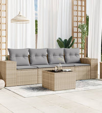 5-tlg. Garten-Sofagarnitur mit Kissen Beige Poly Rattan