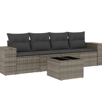 5-tlg. Garten-Sofagarnitur mit Kissen Grau Poly Rattan