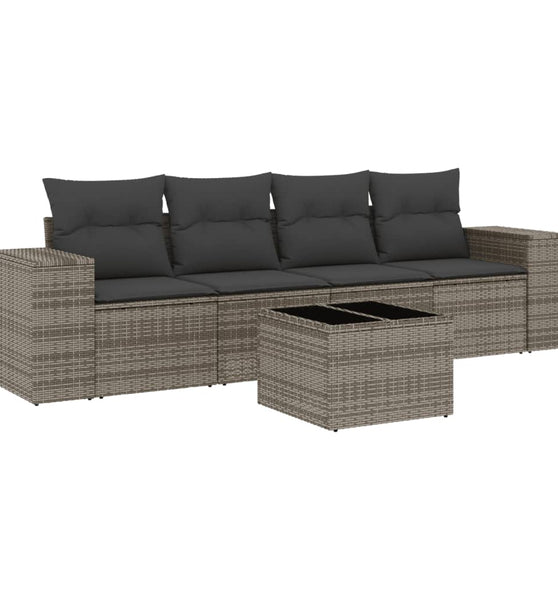 5-tlg. Garten-Sofagarnitur mit Kissen Grau Poly Rattan