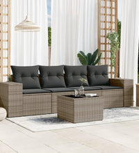 5-tlg. Garten-Sofagarnitur mit Kissen Grau Poly Rattan