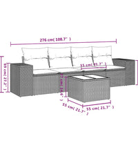 5-tlg. Garten-Sofagarnitur mit Kissen Hellgrau Poly Rattan