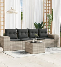 5-tlg. Garten-Sofagarnitur mit Kissen Hellgrau Poly Rattan