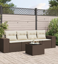 5-tlg. Garten-Sofagarnitur mit Kissen Braun Poly Rattan