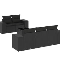 6-tlg. Garten-Sofagarnitur mit Kissen Schwarz Poly Rattan