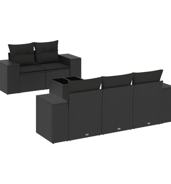 6-tlg. Garten-Sofagarnitur mit Kissen Schwarz Poly Rattan