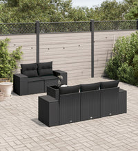 6-tlg. Garten-Sofagarnitur mit Kissen Schwarz Poly Rattan