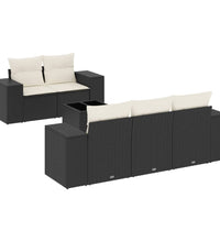 6-tlg. Garten-Sofagarnitur mit Kissen Schwarz Poly Rattan