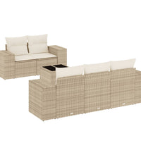 6-tlg. Garten-Sofagarnitur mit Kissen Beige Poly Rattan