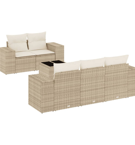 6-tlg. Garten-Sofagarnitur mit Kissen Beige Poly Rattan