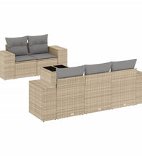 6-tlg. Garten-Sofagarnitur mit Kissen Beige Poly Rattan