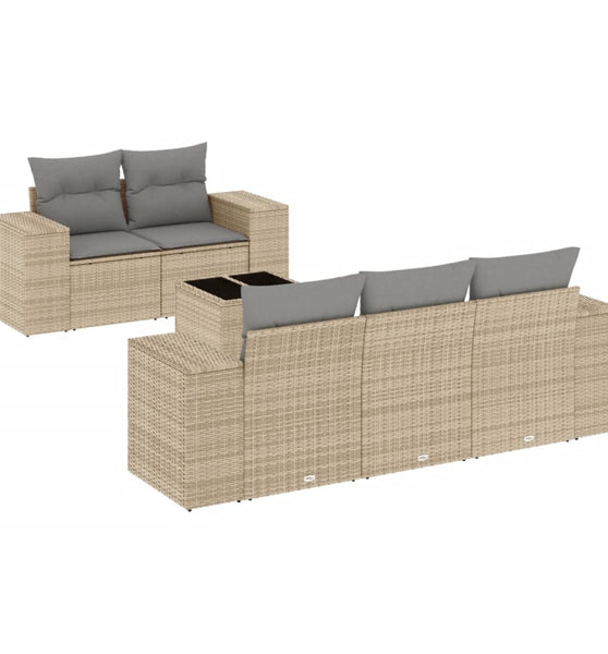 6-tlg. Garten-Sofagarnitur mit Kissen Beige Poly Rattan